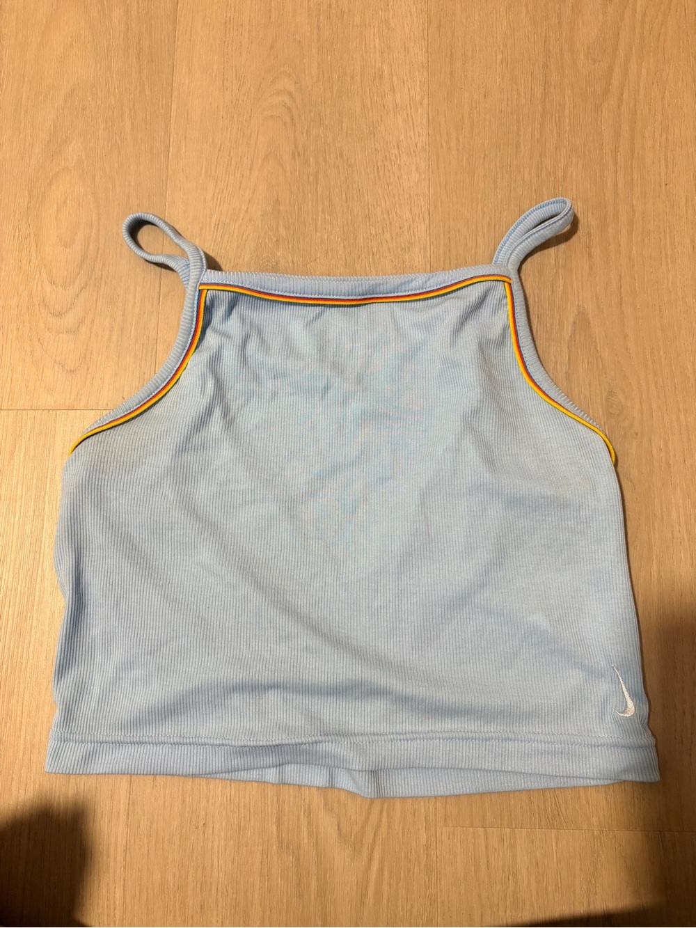 Nike Light Blue Cropped Tank with Rainbow Piping